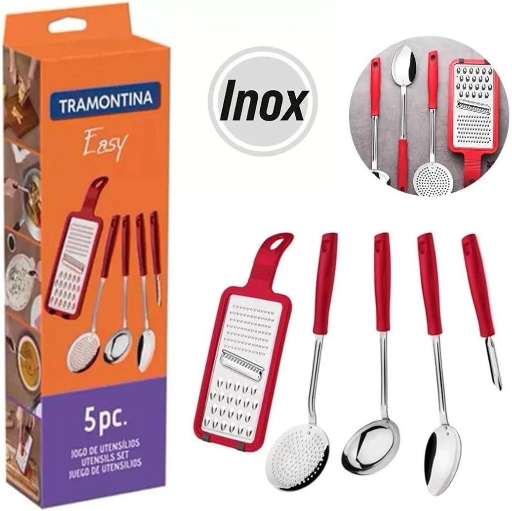 Jogo Utensilios Inox 5 peças Easy Vermelho - Tramontina